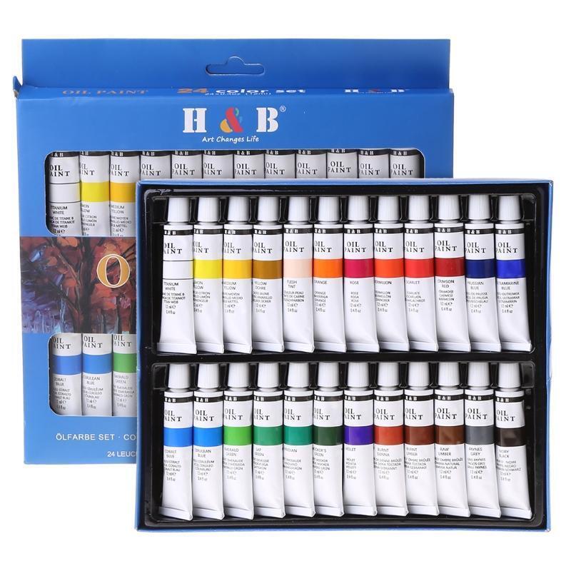 24 Colors Professional Oil Painting Paint Drawing Pigment 12ml Tubes Set Artist