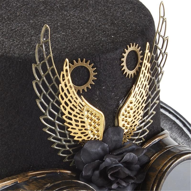 Victorian Gear Wings Goggles Top Hat Steampunk Jazz Hat for Masquerades Party