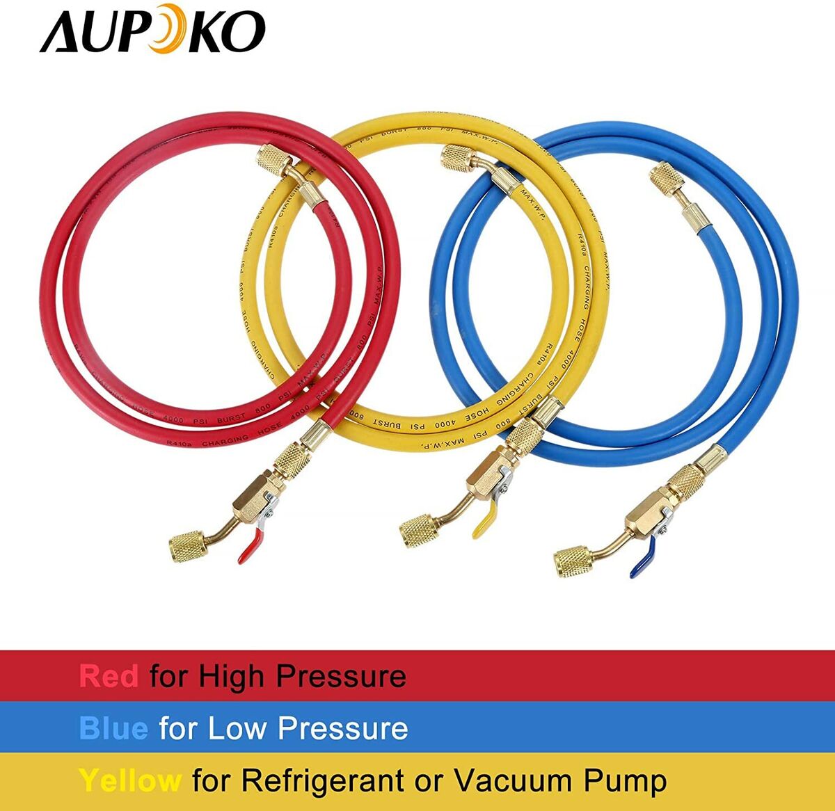 HQ AC Refrigerant Charging Hoses with Ball Valve R410A HVAC Hose Kits 3 Colour