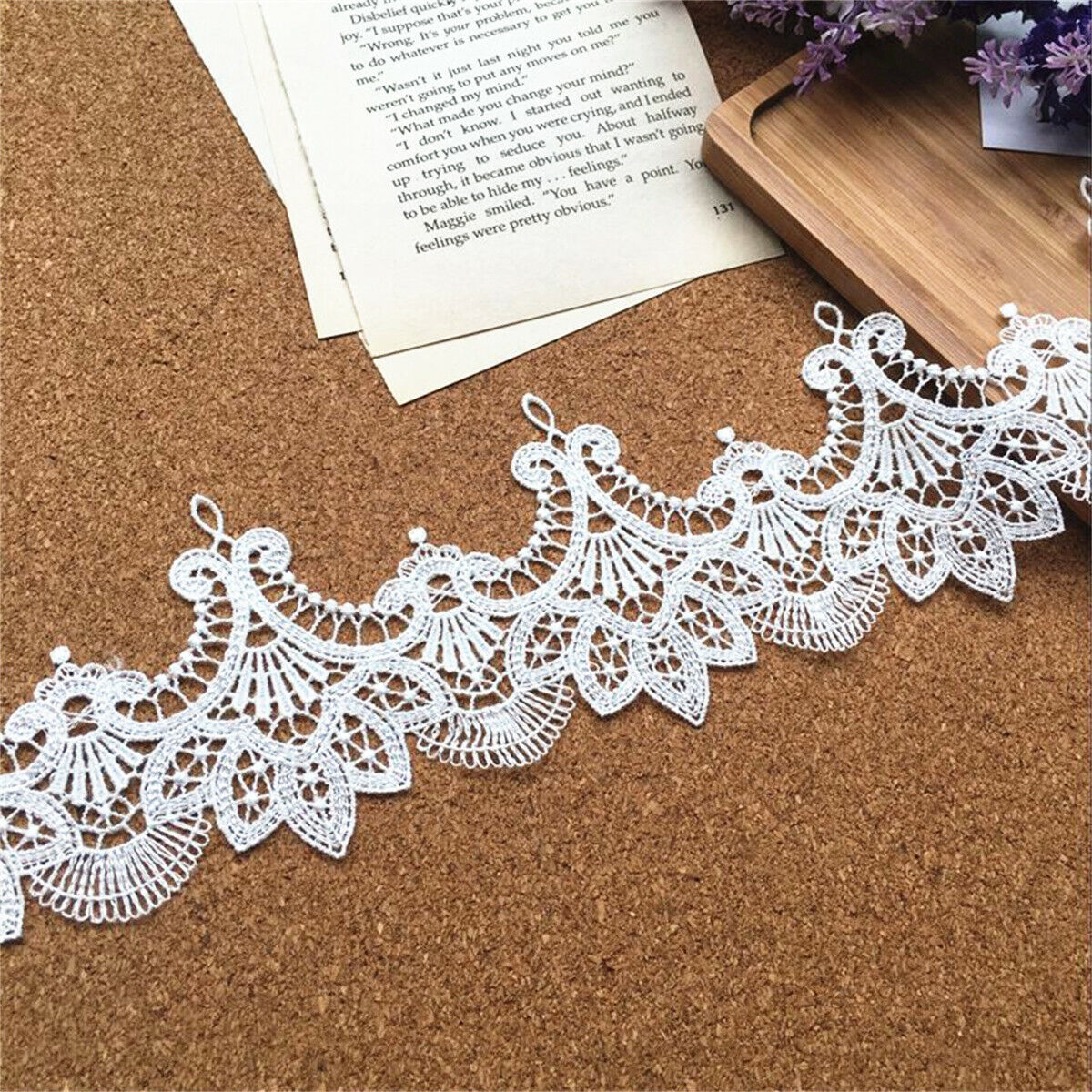 8.5CM Wide White Lace Fabric Embroidered Ribbons Trim Wedding Dress DIY Sewing