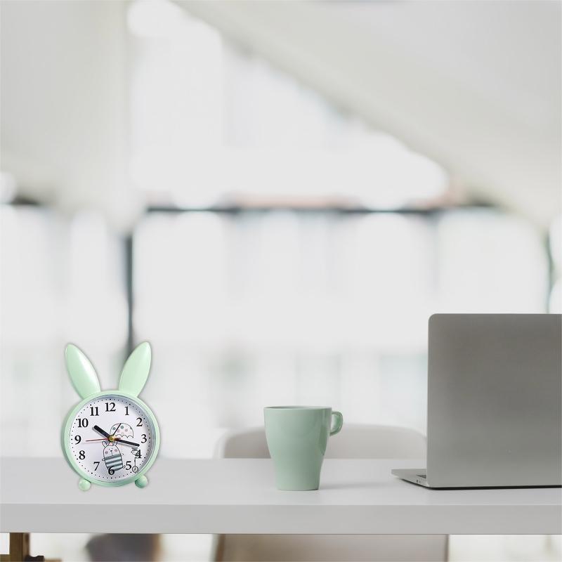 Cute Cartoon Rabbit Alarm Clock Mute Time Clocks Wake Up Silent Clock