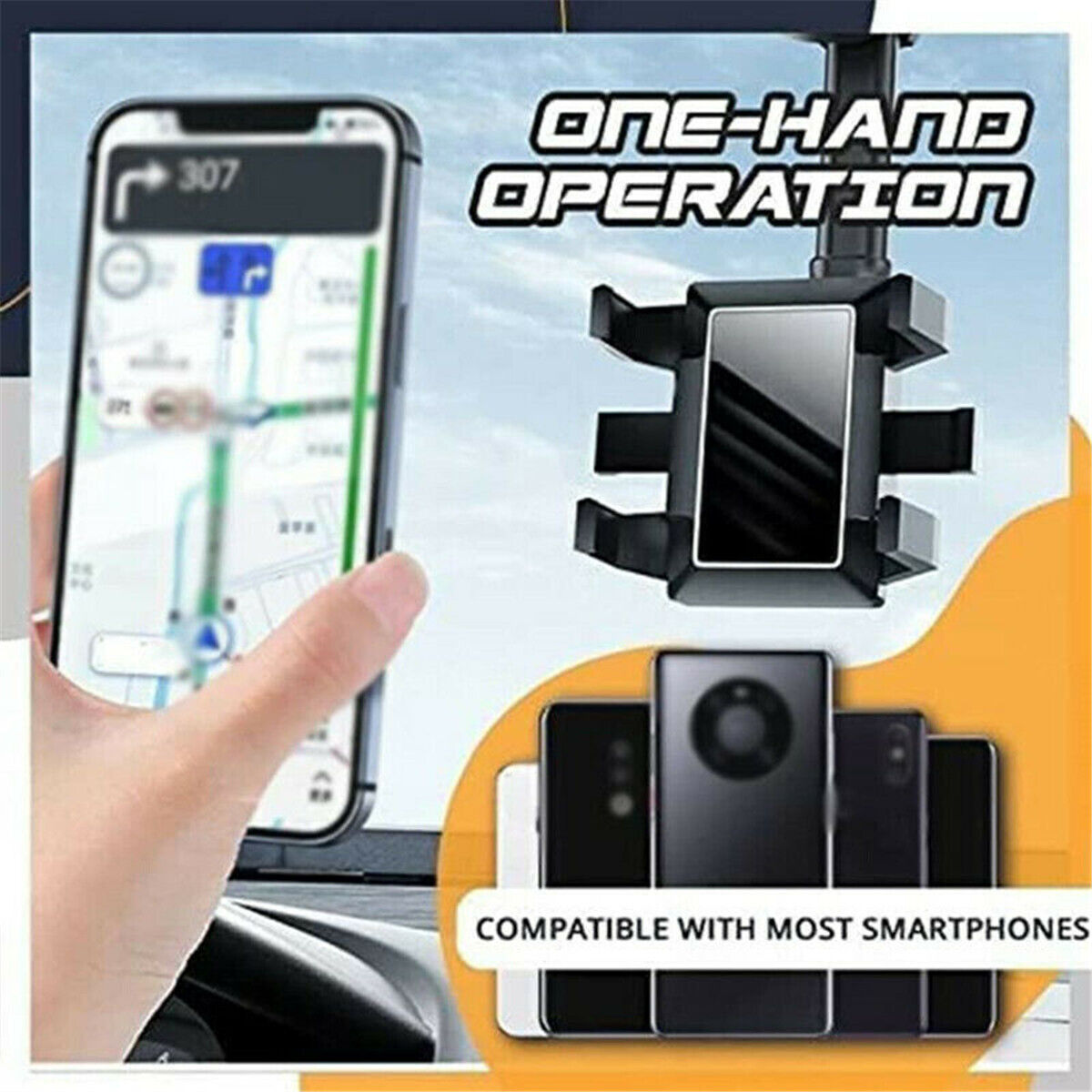 360° Rotatable And Retractable Car Phone Holder Multifunctional Rearview Mirror