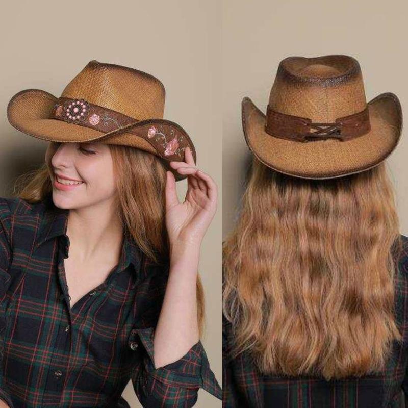 Women Girls Cowboy Hat for Spring Summer Elegant Lady Jazz Large Brim Hat