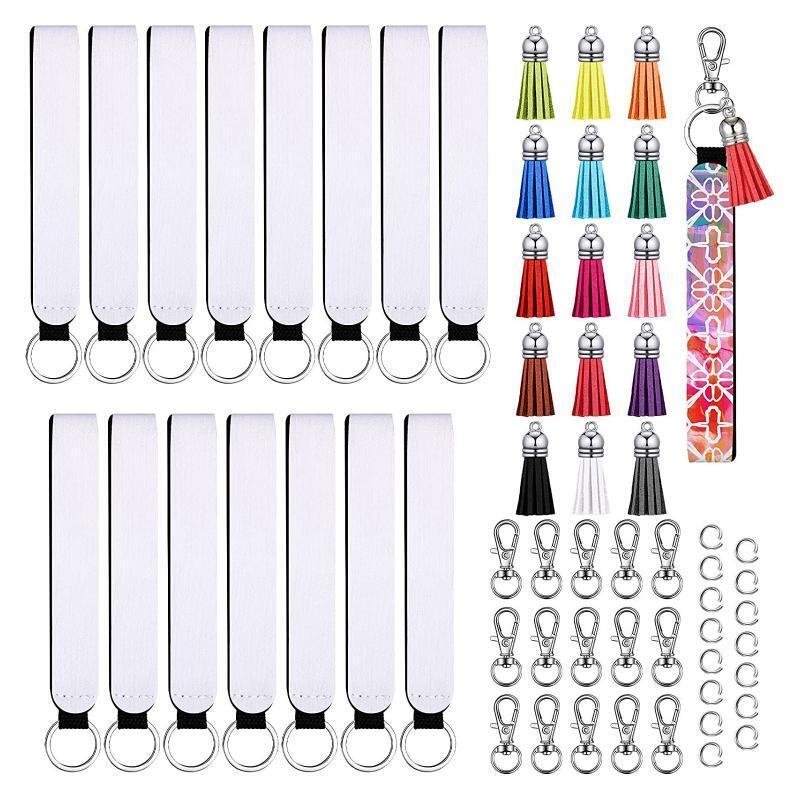 Sublimation Blank Keychain Jump Rings Self-printable Wrist Strap Lanyard Tassels