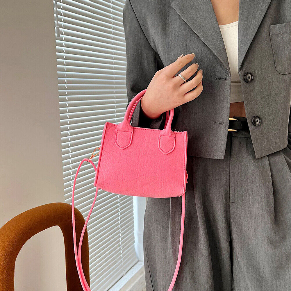 Felt Shoulder Message Bag Pure Mini Purse Crossbody Tote Handbag (Rose red)