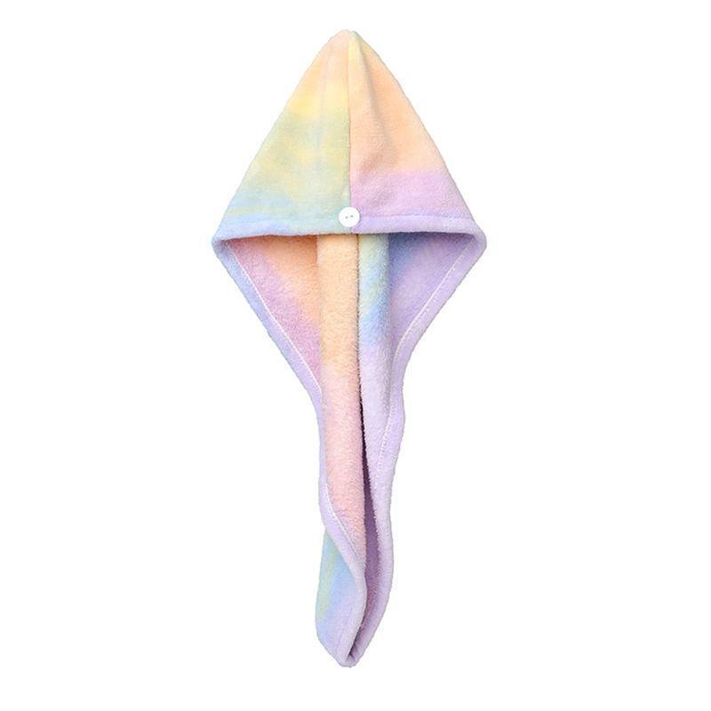 Hair Drying Towel Absorbent Coral Velvet Rainbow Tie-Dye Bath Shower Hat Turban