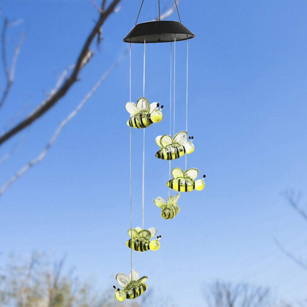 Honey Bee Wind Chime Solar Lamps Outdoor Hanging Pendant Light Garden Decor