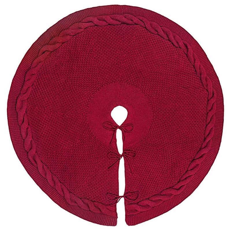 Christmas Tree Skirt Burgundy Red Thick Knitted Mat Xmas Tree Base Cover 48 Inch