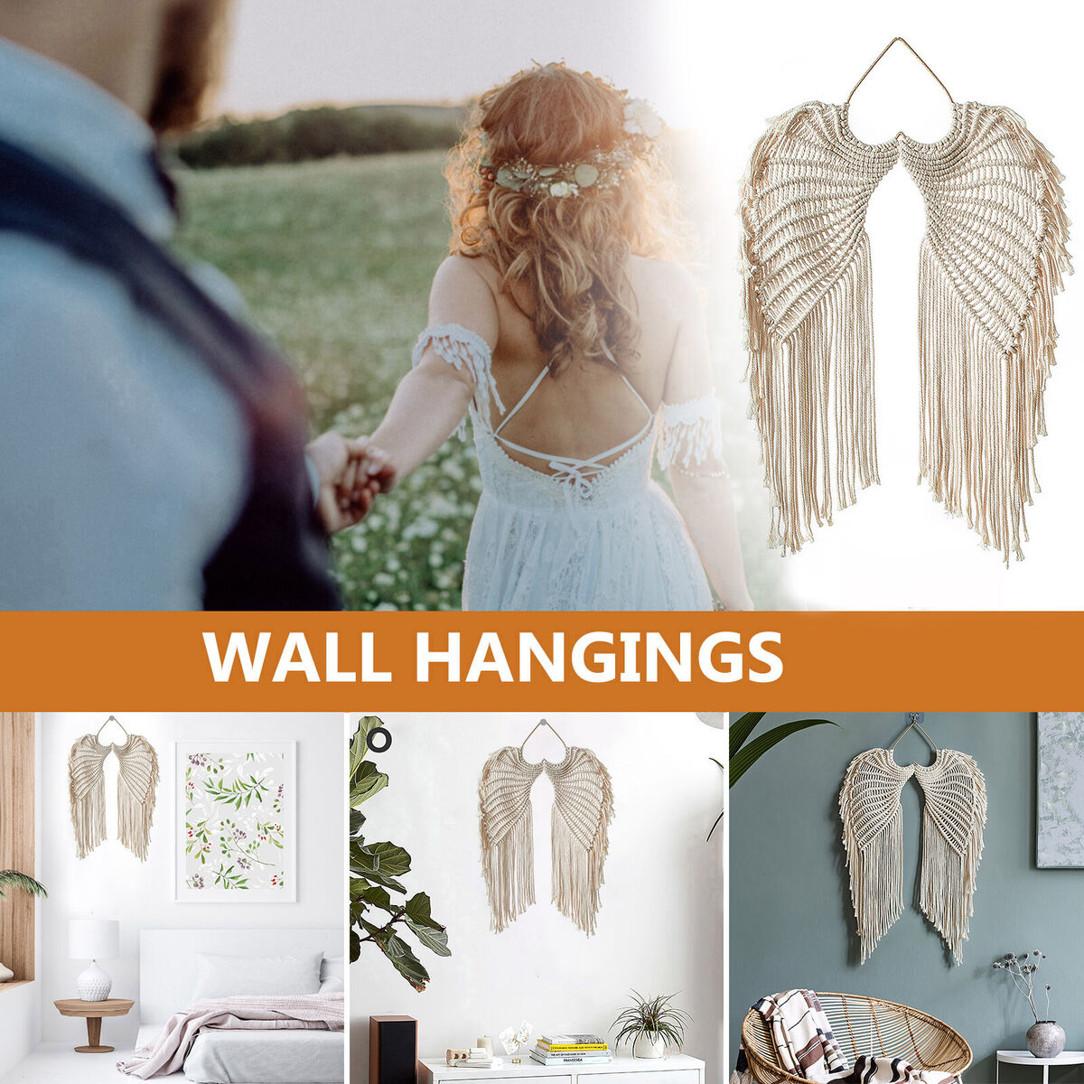 Angel Wings Shaped Cotton Pendant Eco-Friendly Material Wall Hanging Decor