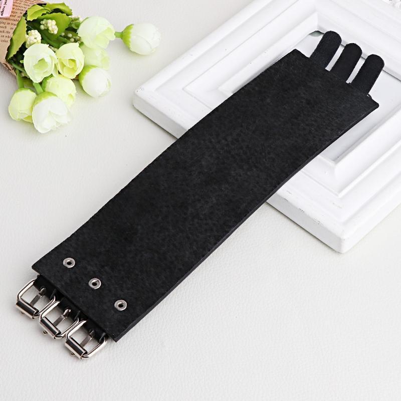 260x60mm 3 Strand Triple Strap Faux Leather Cuff Wrap Wtistband Bracelet Punk