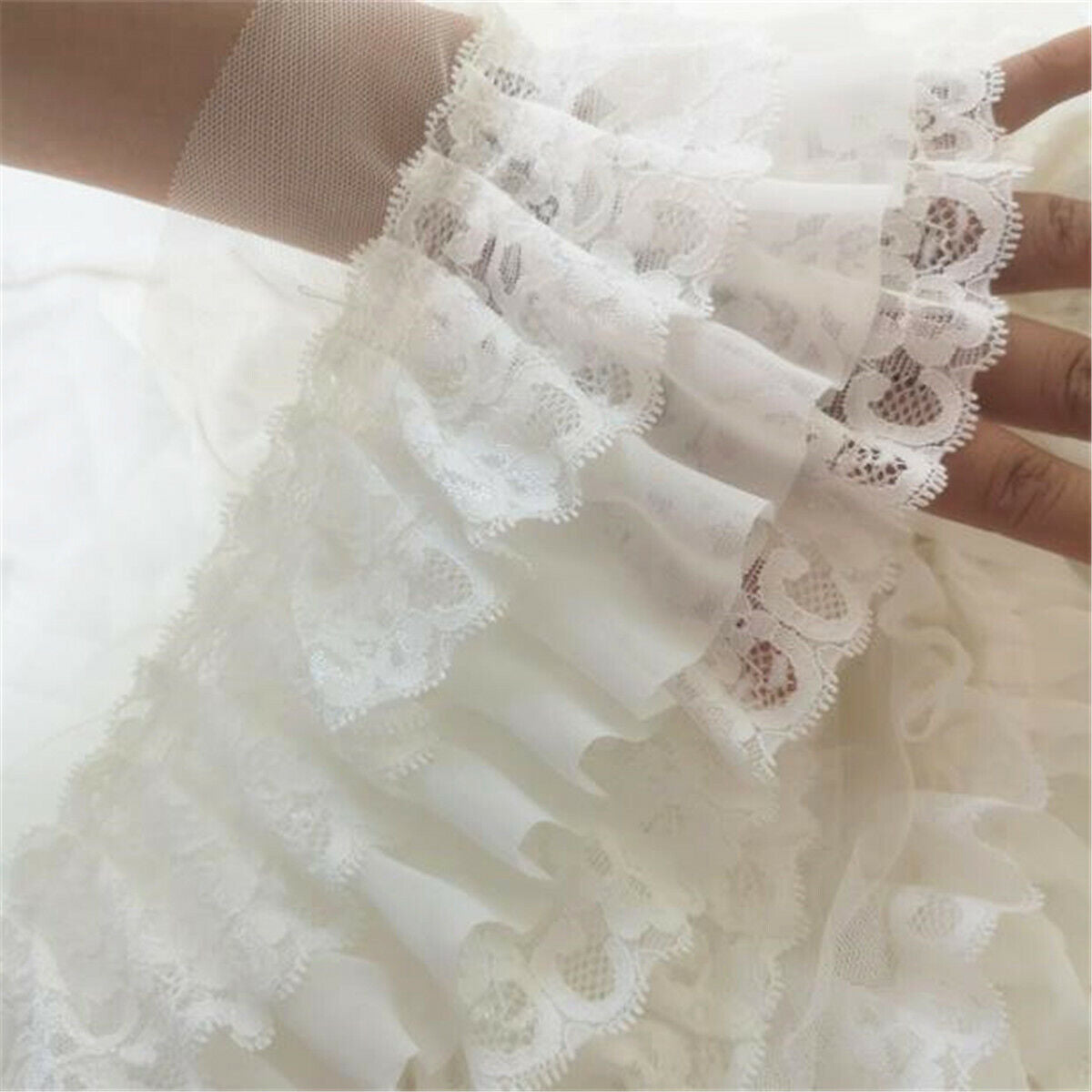 50cm 3- Layer Pleated Chiffon Organza Lace Trim Ribbon DIY Dress Sewing Craft