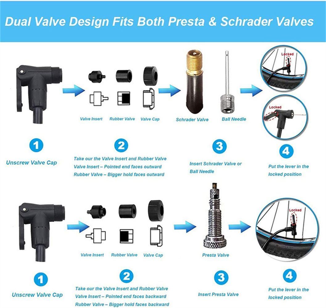 Tyre Presta Inflator Bike Pump Schrader Hand Pum Bicycle Tyre Inflator