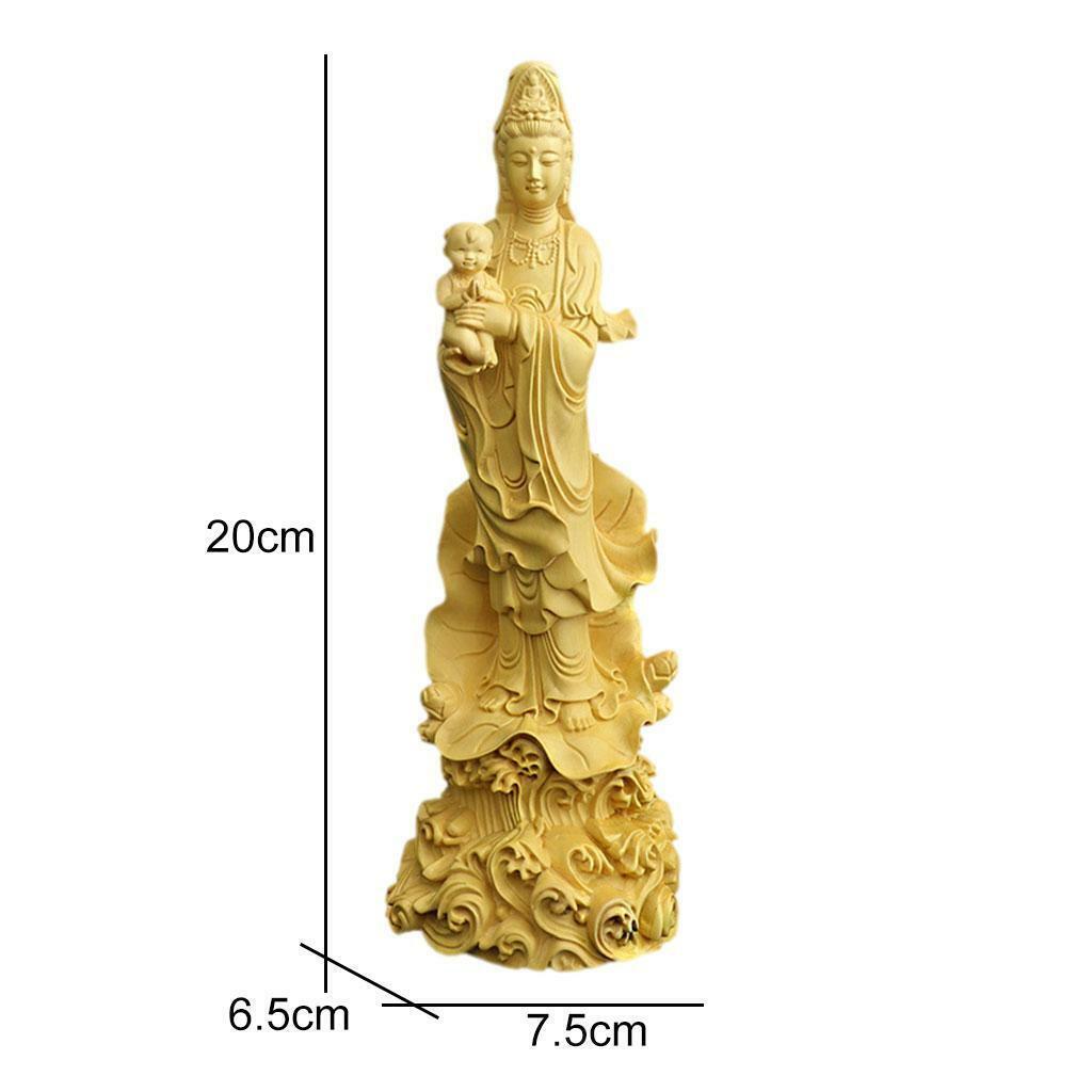 Boxwood Guanyin Sculpture Buddha Statue  for Tabletop Office Decor