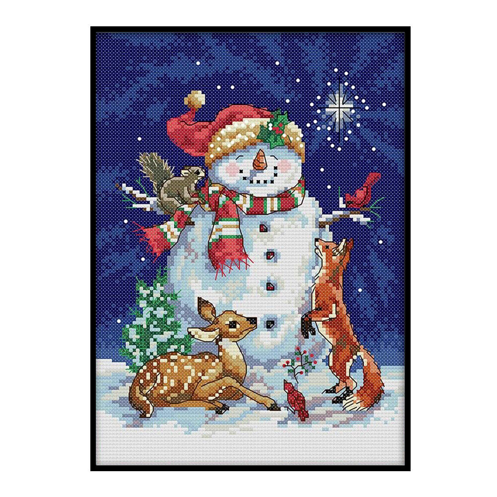 Midnight Snowman Full Cross Stitch 11CT Counted DIY Needlework Home Decor