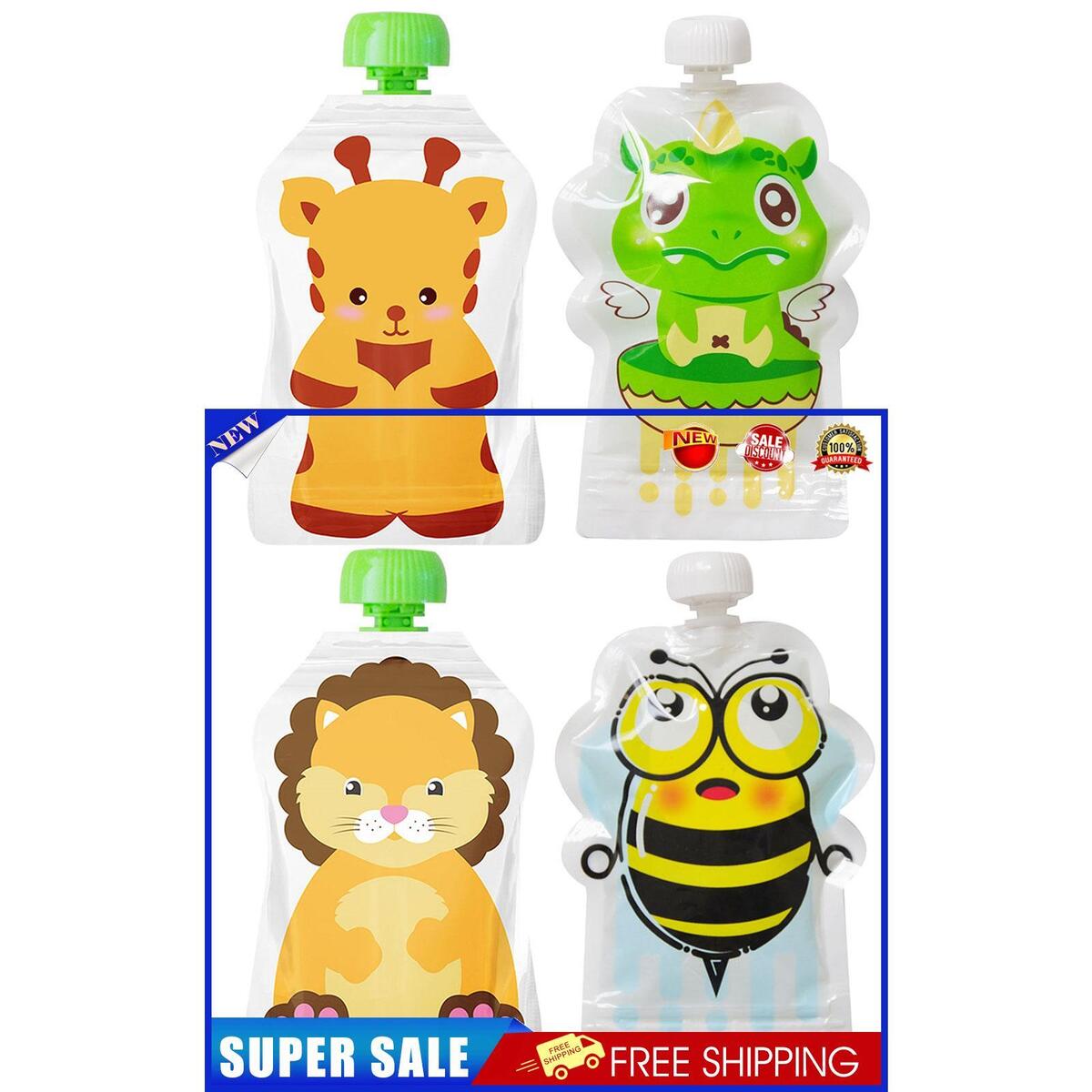 8pcs Reusable Food Storage Bags Sealed Refillable Baby Food Pouch Random