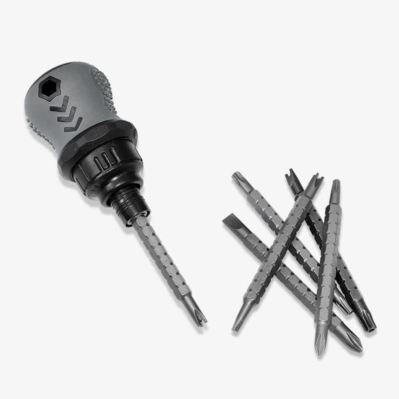 Stubby Ratcheting Screwdriver Multi-bit Short Screw Drivers w/ Phillips Slotted