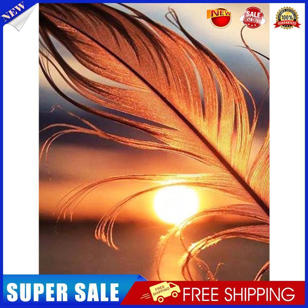 DIY Full Drill Round Diamond Painting Sunset Feather Rhinestones Mosaic Kit