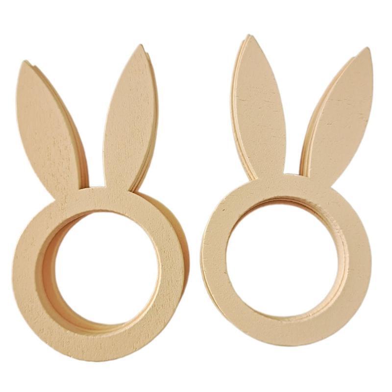 10pcs Easter Napkin Rings Wooden Bunny Ear Holder Centerpiece Desktop Decoration