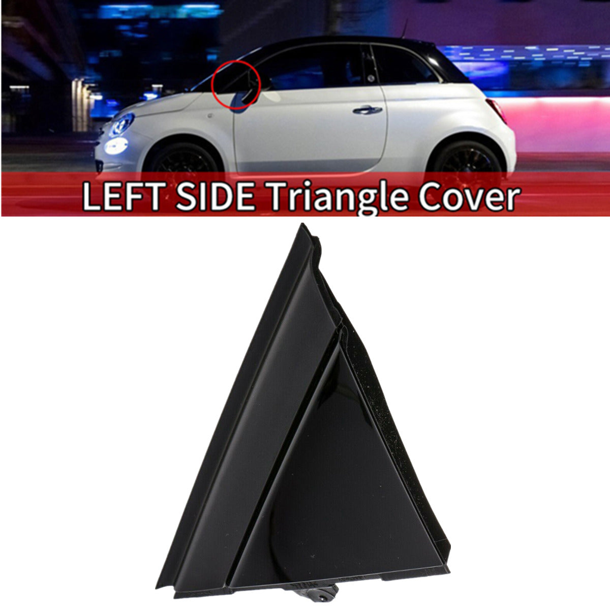 For 2012-2017 Fiat 500 Glossy Black Left Door Mirror Flag Triangle Cover Molding