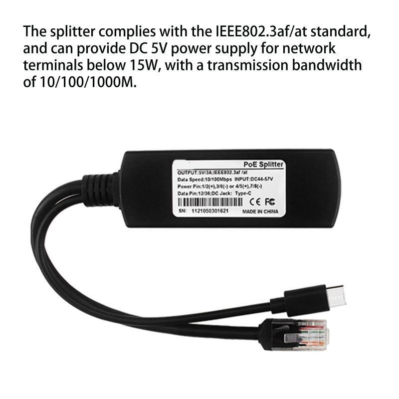 IEEE 802.3af Type-C Gigabit PoE Splitter Power Over Ethernet 5V 3A for Tablets