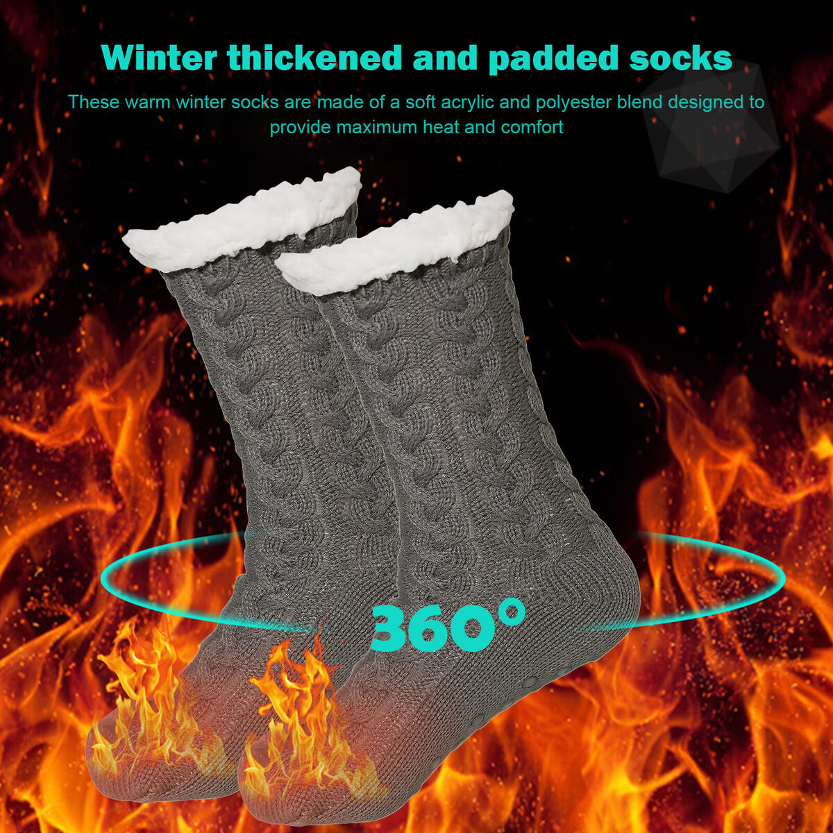 Womens Slipper Fuzzy Socks Plush Warm Thick Fleece Lined Stocking (Grey)