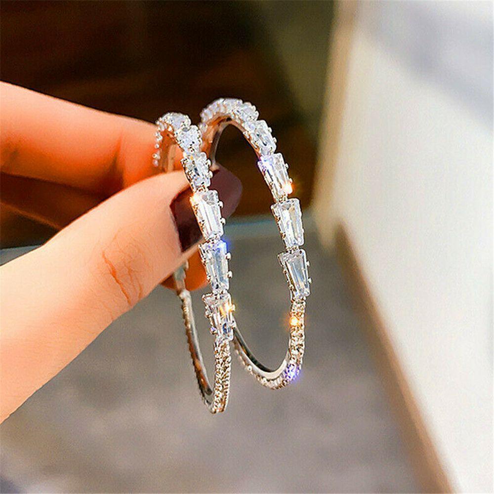 Elegant Zircon Round Hoop Earrings Drop Dangle Stud Round Shape Crystal