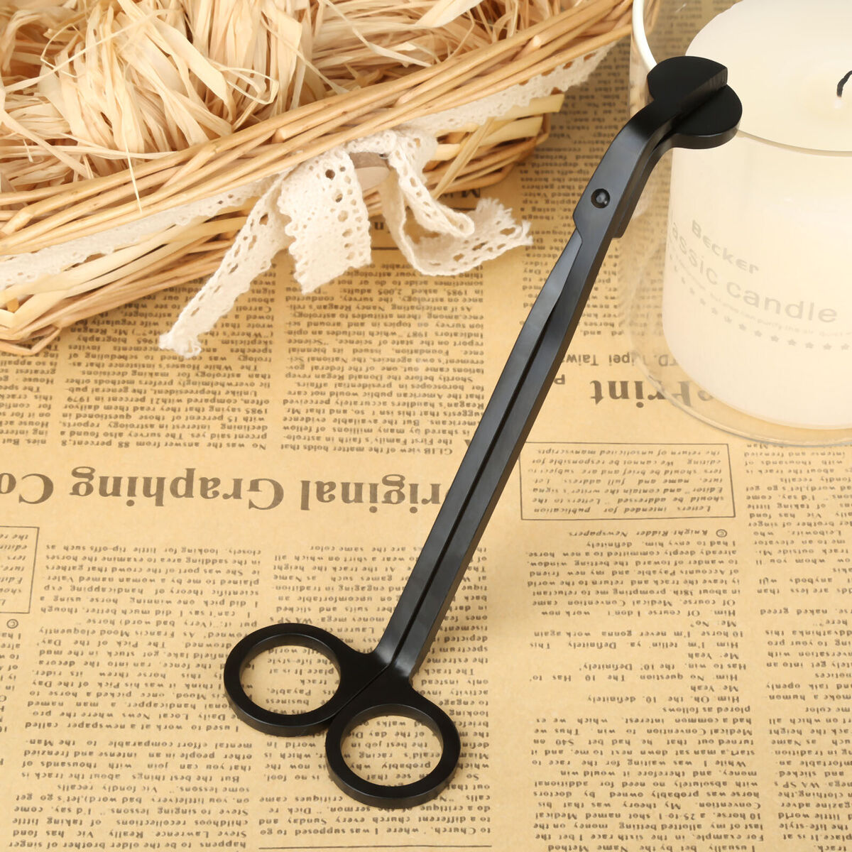 1pc Black Candle Wick Oil Lamp Trimmer Stainless Scissors Snuffers Cutter Tool