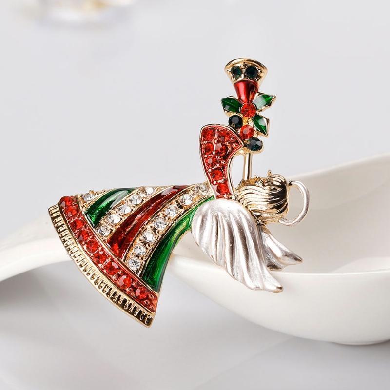 Fashion Christmas Angel Horn Brooch Pins Winter Creative Jewelry for Women Gifts