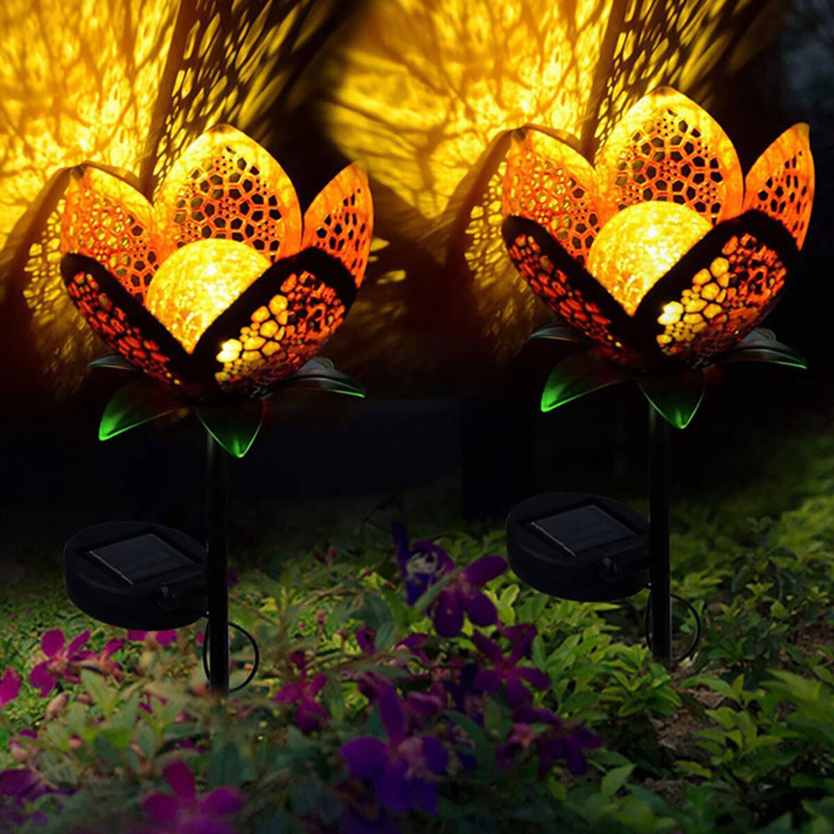 Flowers Solar Lights, Garden Stake Metal Art Lamp, Waterproof for Outdoor