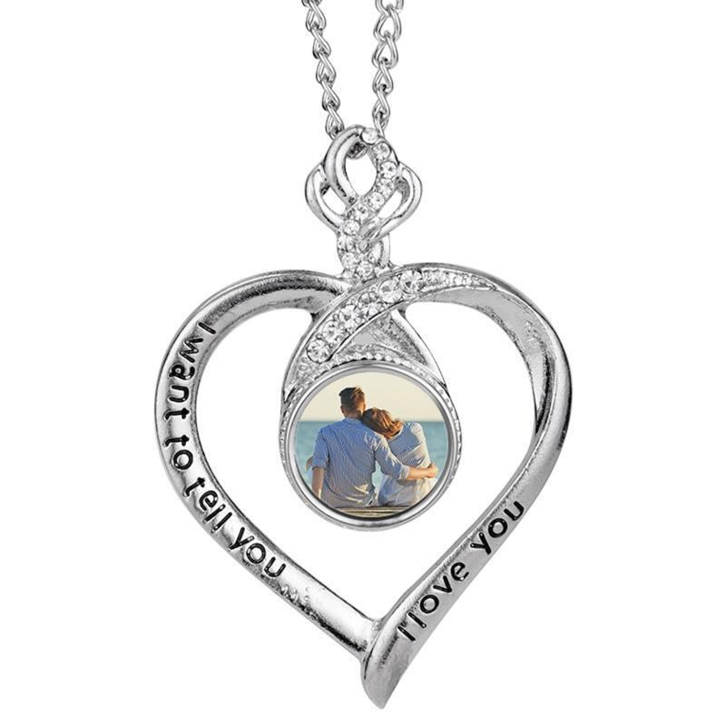 Heart Shaped Crystal Rhinestone Heat Transfer Sublimation Blank Photo Necklace