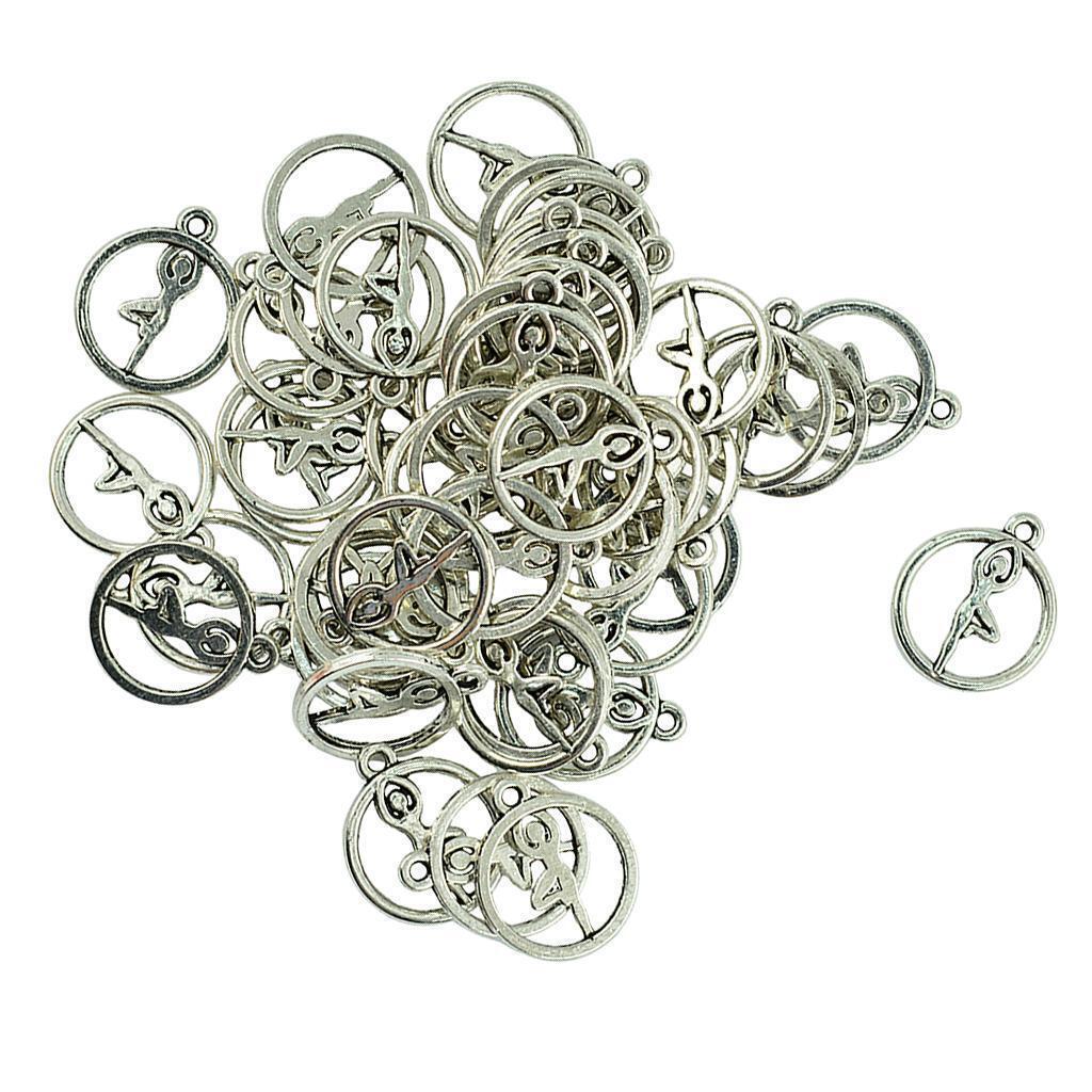50 Pieces Round Hollow Out Yoga Pose Pendants DIY Necklace Jewelry Findings