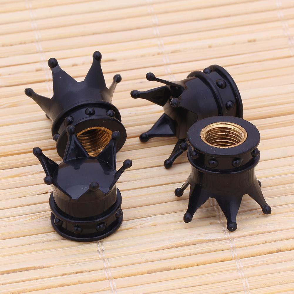 4pcs Universal Crown Style Car Tire Air Valve Stem Caps Dust Covers (Black)