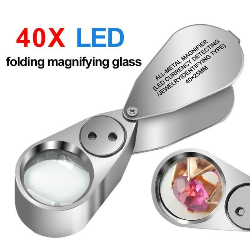 40X Full Metal Illuminated Jewellery Magnifier Folding Scientific Document Loupe