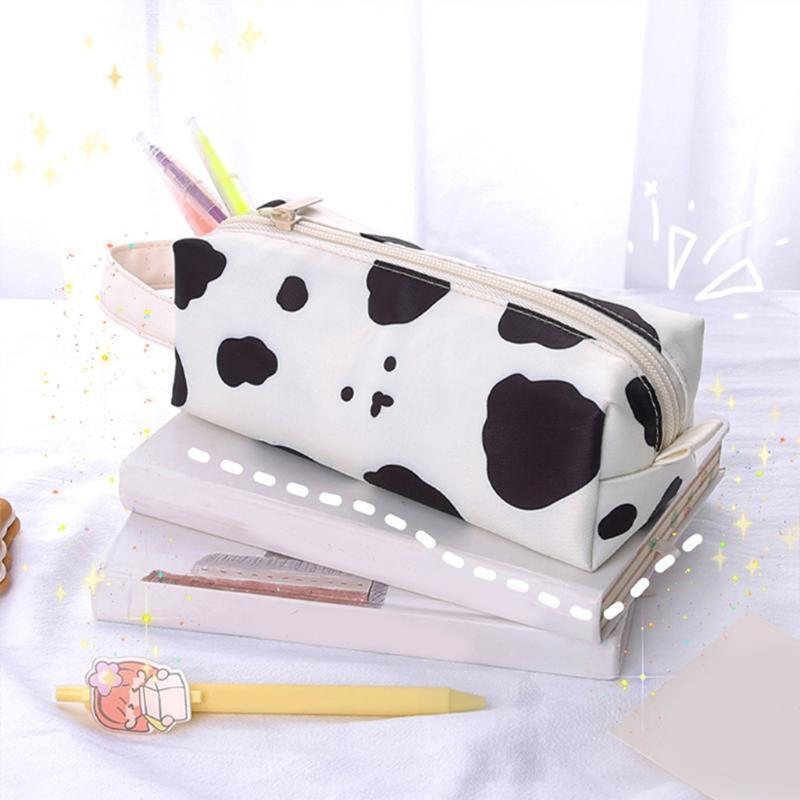 Large Zippered Pen Bag Cow-like Pen Case for Children Students Girls Boys School