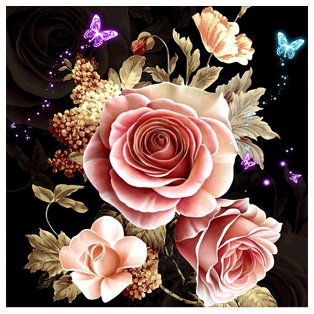 5D DIY Pink Rose Embroidery Diamond Painting Cross Stitch Kit Home Decor
