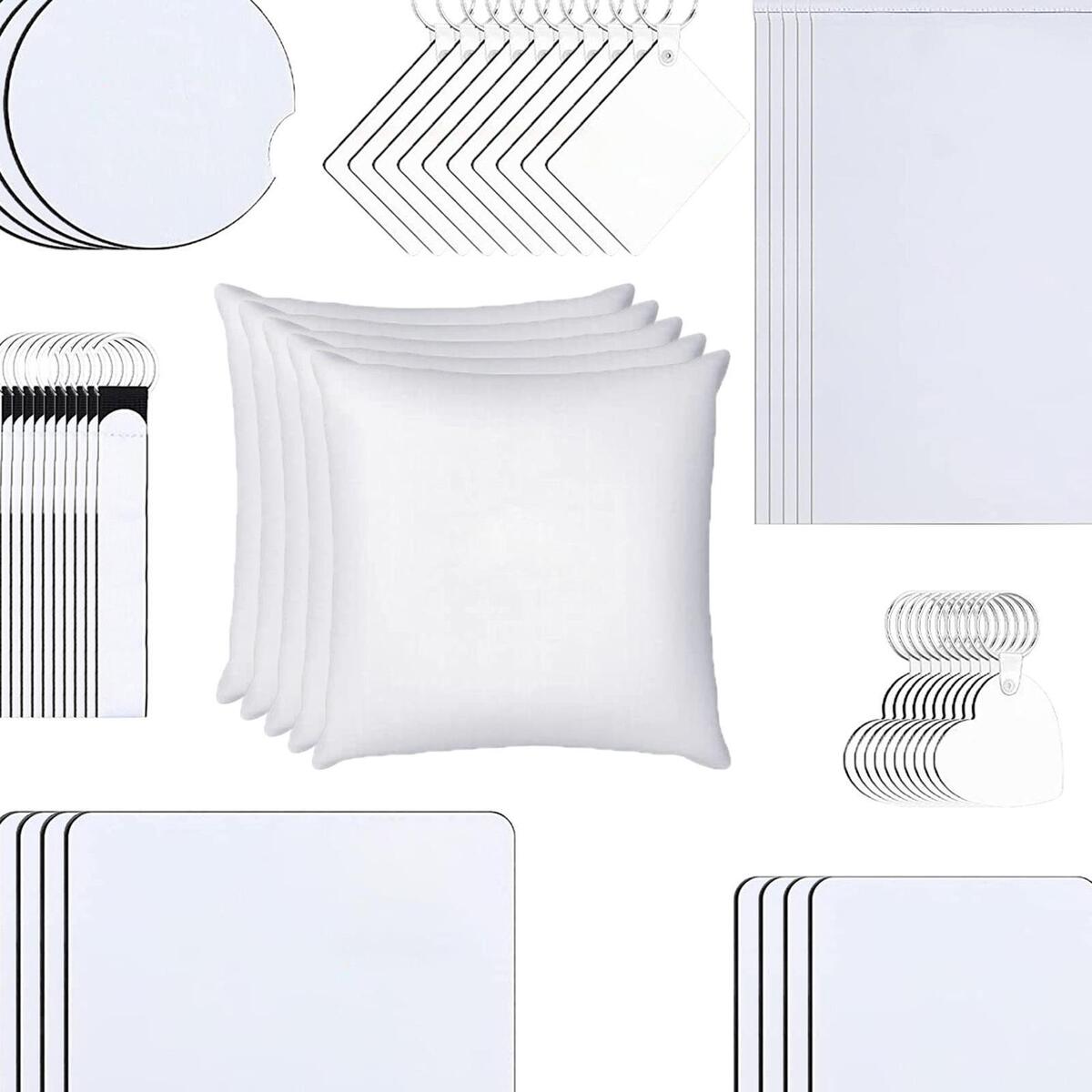 52Pcs Sublimation Blank Products Pillow Cover Keychain Mouse Pad Coaster