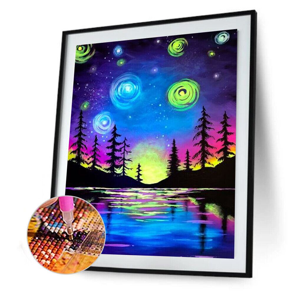5D DIY Pine Night View Full Round Drill Diamond Painting Kit Mosaic Craft