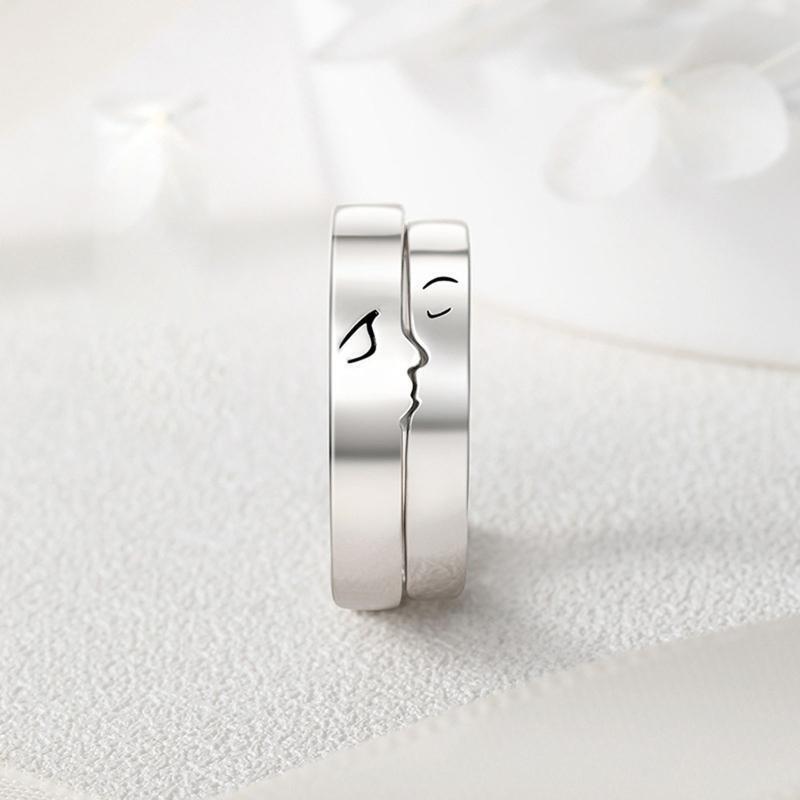 2Pcs/set Couples Kiss Promise Rings Adjustable Open Ring Valentines Day Gifts