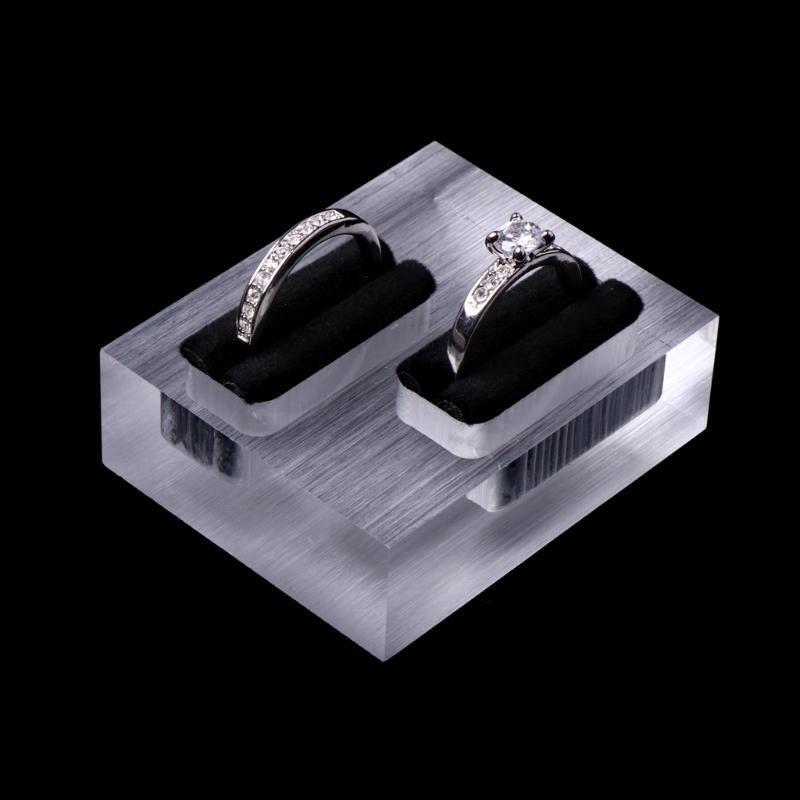 Clear Acrylic Double Rings Display Stand Jewelry Store Showcase Holder Organizer