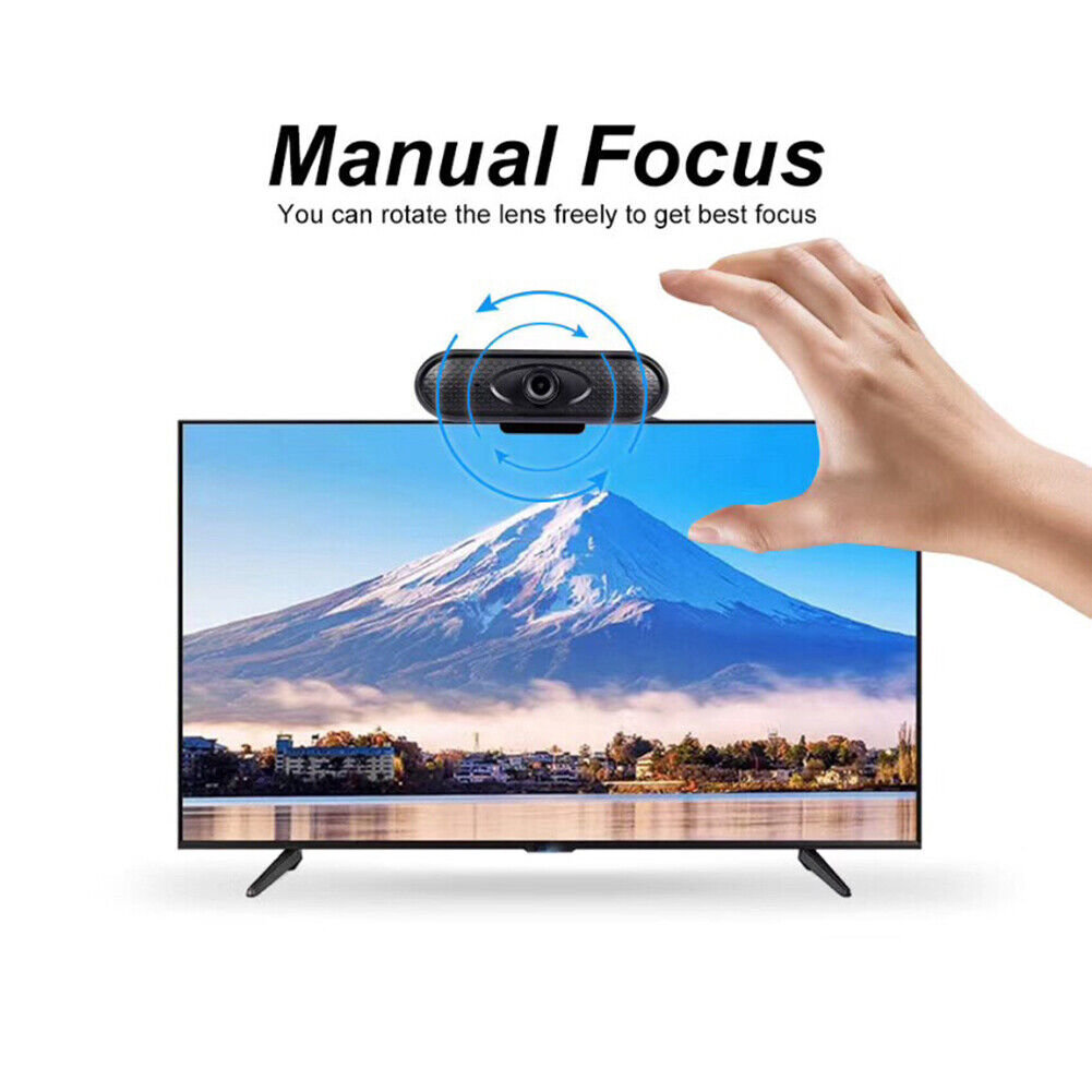 2MP USB Webcam with Built-in Mic Manual Focus 1080P HD PC TV Web Camera