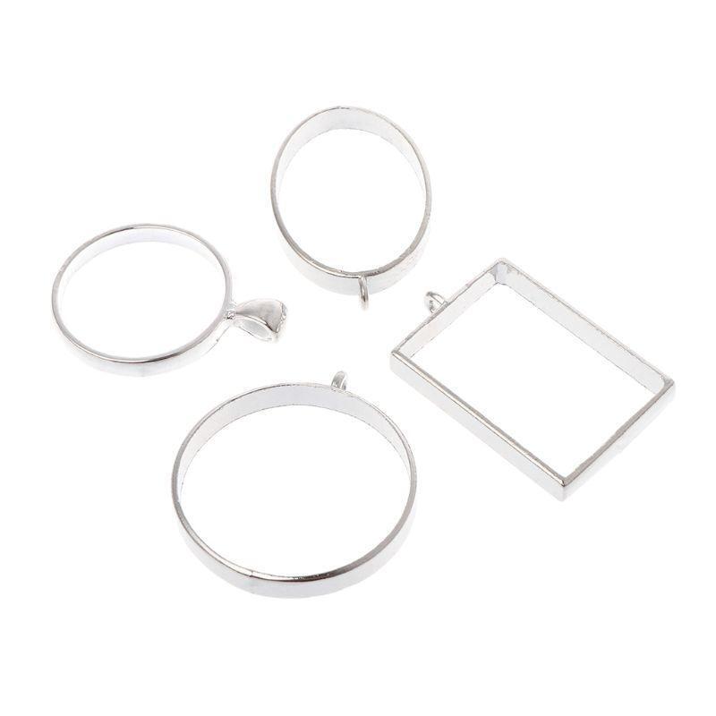 10 Pcs/Set Geometric Metal Frame w/Loop Hollow Round Square Shape Pendant Holder
