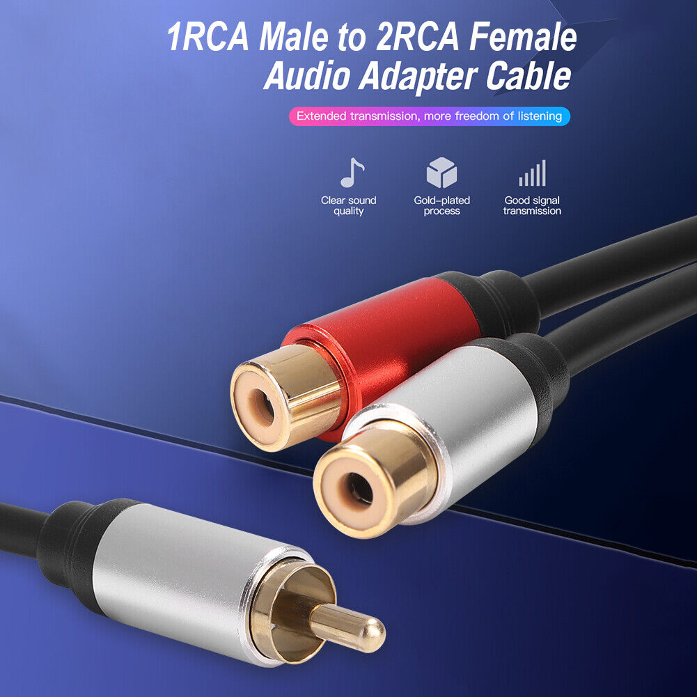 Metal 1 Male to 2-RCA Female Adapter Stereo Y Adapter Splitter Audio Cable