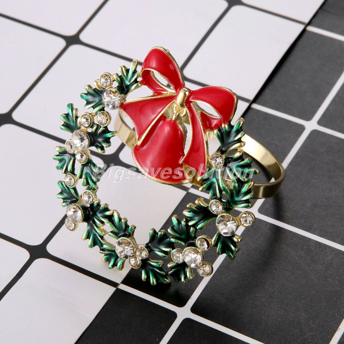 6pcs Christmas Tree Napkin Rings Bow Flower Wreath Buckle Xmas Thanksgiving Use