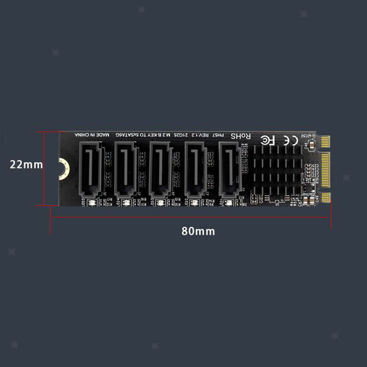 Expansion Card SATA3 6Gbps 5 Port Support SSD HDD Hard Disk Internal .2