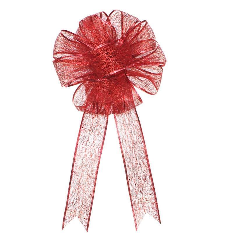 Christmas Tree Topper Red Bow- Red Gift Bow Christmas Tree Bow Topper with Strea