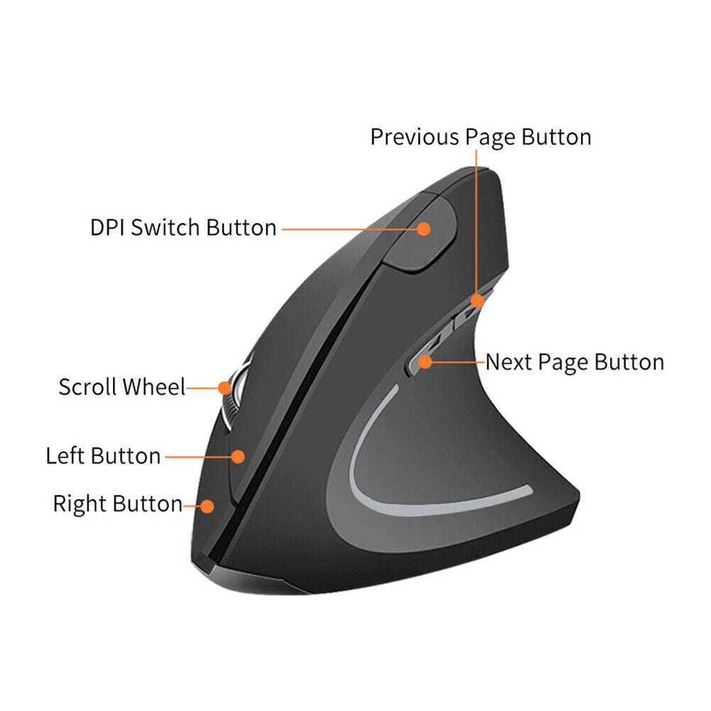 Wireless Gaming Ergonomic Mouse 1600 DPI Adjustable Optical Vertical Mice
