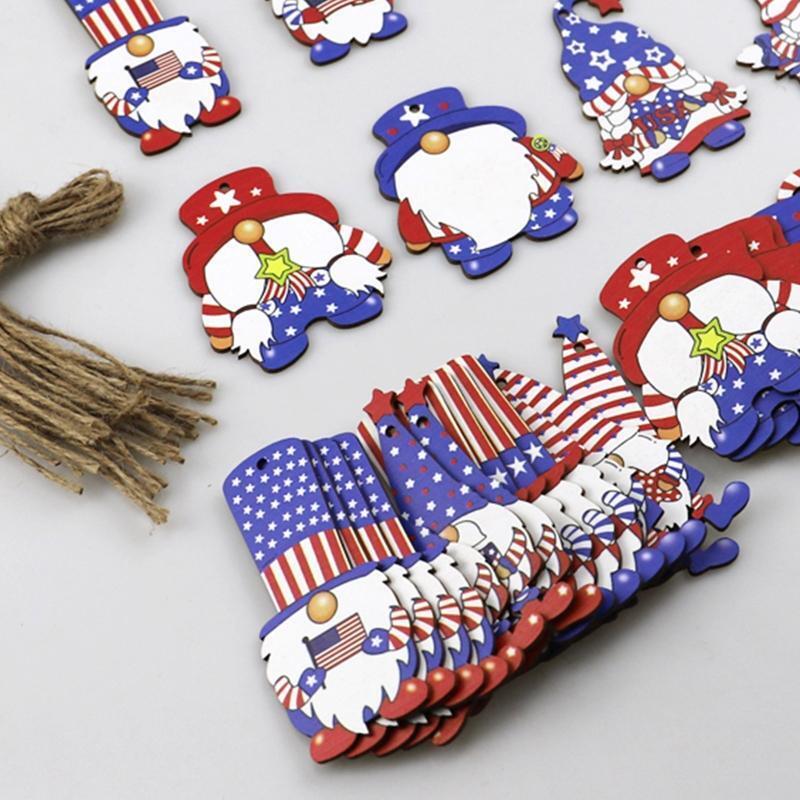 40Pcs Patriotic Gnome Wooden Ornament 4th of July Independence Day Elf Pendants