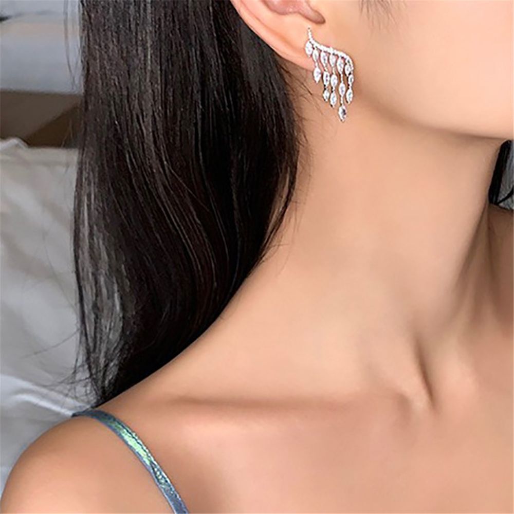 Drop Dangle Stud Earrings Ear Stud Ear Clip Angel Wings Earrings Rhinestone