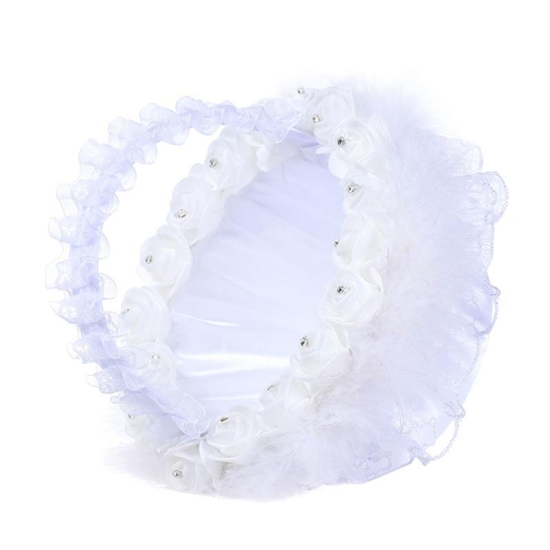 Flower Basket for Wedding Ceremony Ostrich Fluff Lace Faux Flowers Decor