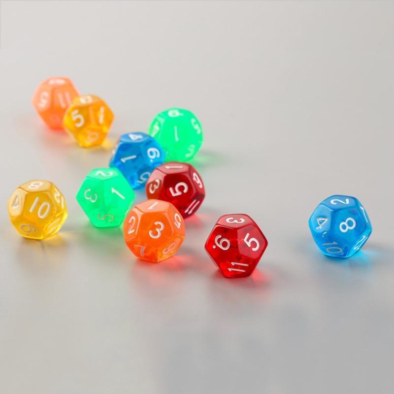 10Pcs Transparent Acrylic Dices 12 Sided Dice Digital Number Cubes Round Corner
